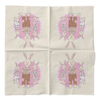 Serviette de table Family Bommel en rose en tissu 33 x 33 cm, 3 plis, 100 pièces 3