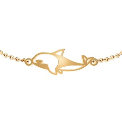 Fauna Orca Animal Bracelet Model 2 Gold or Silver Finish with Black Chain or Cord for Women, Men or Children, Resistant and Adjustable Made in France