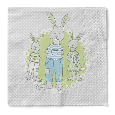 Serviette Familie Bommel in Grün-Grau aus Tissue 33 x 33 cm, 3-lagig, 100 Stück