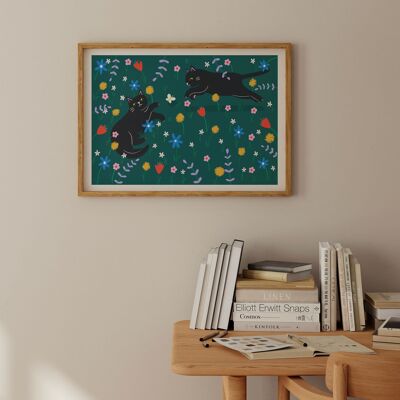 Chats de jardin d'été - A4 Heavyweight Art Print