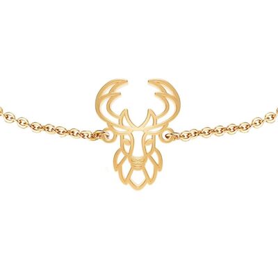 Fauna Deer Model 2 Animal Bracelet Gold or Silver Finish with Black Chain or Cord for Women, Men or Children, Resistant and Adjustable Made in France