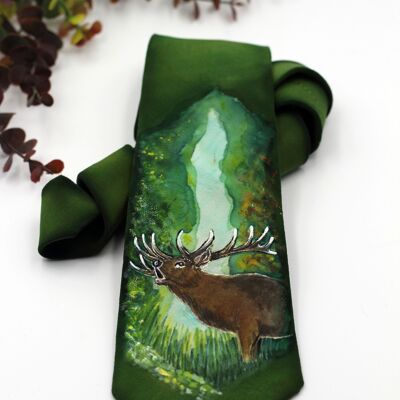 Hunting-Themed Hand-Painted Silk Tie 1 - in Gift Box