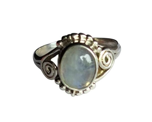 Antique Genuine Rainbow Moonstone 925 Silver Vintage Design Handmade Ring