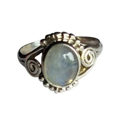 Antico anello fatto a mano con design vintage in argento 925 con vera pietra di luna arcobaleno