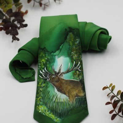 Corbata de seda pintada a mano con temática de caza 2 - en caja de regalo