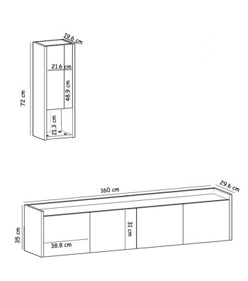 Meuble TV Adrian effet bois et marbre blanc Hanging 7