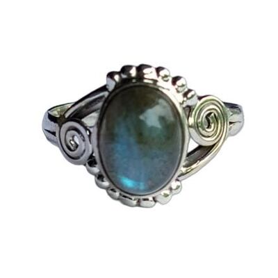 Hermoso anillo hecho a mano con piedras preciosas ovaladas de plata de ley 925 con labradorita natural