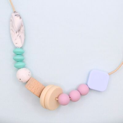 'Lucille' Mixed Bead Silicone Necklace - Powder Blue, Dusty Lilac, Light Turquoise and Navajo White.