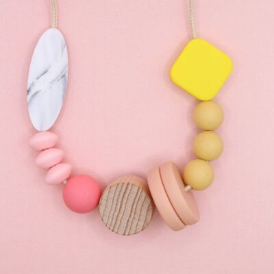 „Lucille“ Perlen-Silikon-Halskette – Gelb, Mimosa, Pfirsich, Kaugummirosa und Rose