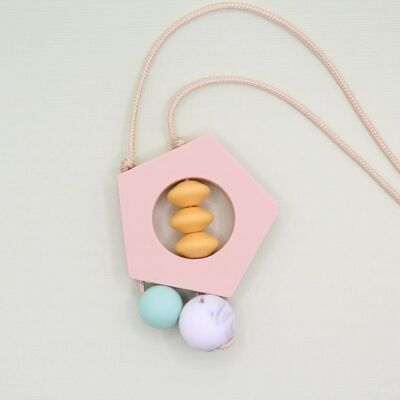 ‘Penny’ Blush Pink Pentagon Silicone Pendant Necklace - Golden Sun, Mint and Marble