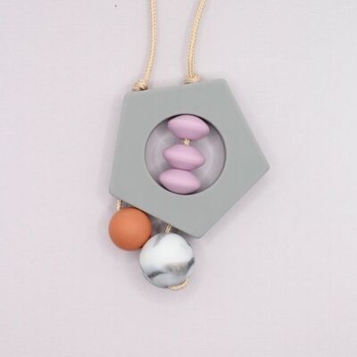 Collier pendentif en silicone « Penny » Pentagone gris - Lilas poussiéreux, melon et marbre