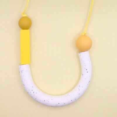 'Jazzy' Asymmetrical U Shape Silicone Necklace - Gritty White, Sunny Yellow, Mustard and Golden Sun