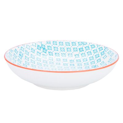 Nicola Spring Patterned Porcelain Pasta Bowl - Blue and Orange