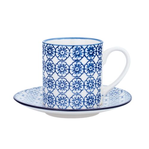 Nicola Spring Patterned Espresso Cup and Saucer Set - Blue Flower