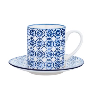 Nicola Spring gemustertes Espressotassen- und Untertassen-Set – blaue Blume