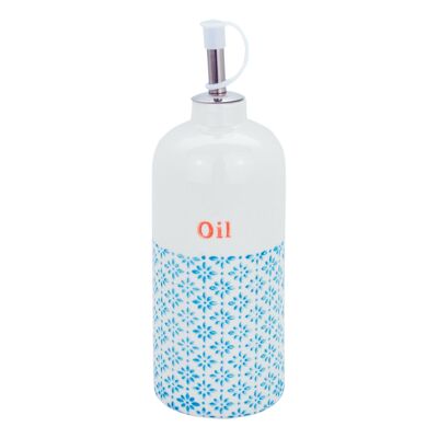 Handbedruckte japanische Olivenöl-Spenderflasche von Nicola Spring – Blau / Orange – 500 ml