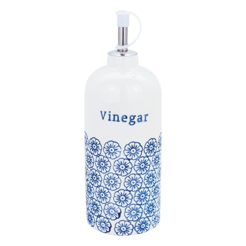 Nicola Spring Hand-Printed Japanese China Vinegar Dispenser Bottle - Blue Floral - 500ml