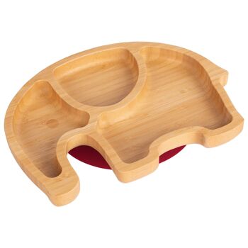 Assiette éléphant en bambou pour enfant Tiny Dining avec ventouse - Rouge 1