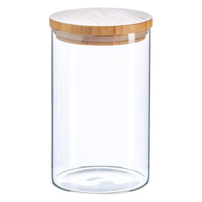 Pot de rangement en verre Scandi avec couvercle en bois - 1 litre