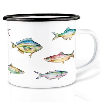 Enamel cup - school of colored fish