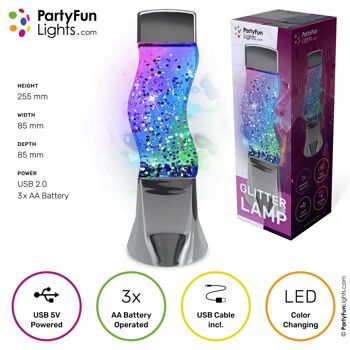 Lampe LED à Paillettes - fonctionne sur USB et piles - change de couleur - 26 cm de haut 1