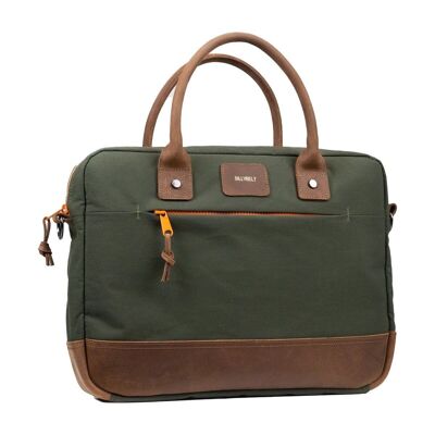 Khaki and orange laptop bag