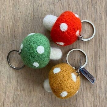 ensemble de porte-clés aux champignons durables (3x) ocre, vert, orange - feutre de laine - fait main au Népal - porte-clés aux champignons 3