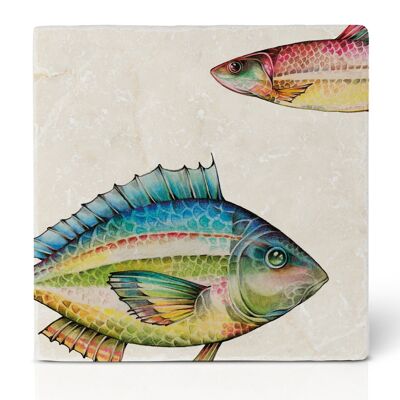 Tile coaster [natural stone] - fish duo ruby close