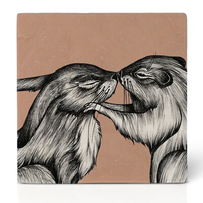 Tile coasters [natural stone] - rabbits and beavers