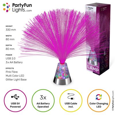 PartyFunLights - Lampe LED à paillettes en fibre de verre - change de couleur - fonctionne sur USB et piles - fibre de verre