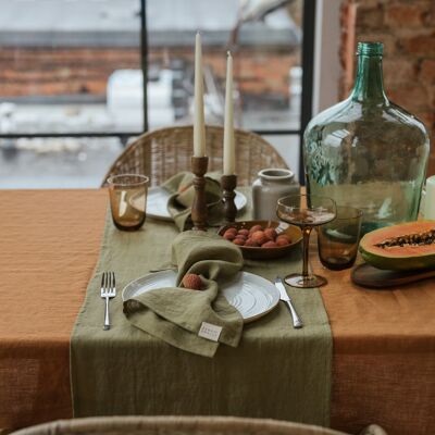 Olive Green linen table runner