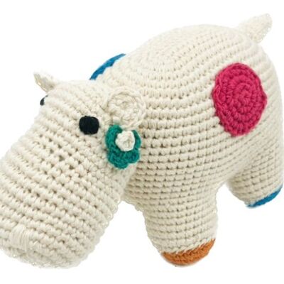sustainable hippo Gloria - made of organic cotton - cuddly hippo - off-white with dots - hand crocheted in Nepal - crochet toy lamb