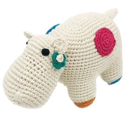 sustainable hippo Gloria - made of organic cotton - cuddly hippo - off-white with dots - hand crocheted in Nepal - crochet toy lamb