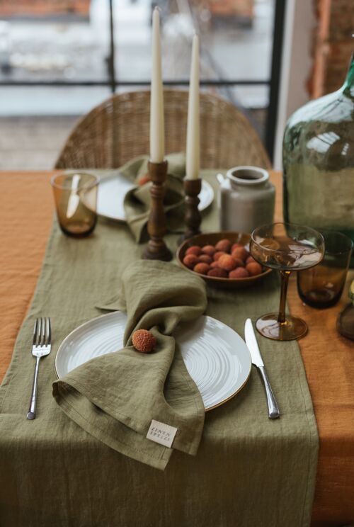 Olive Green linen napkin set of 2