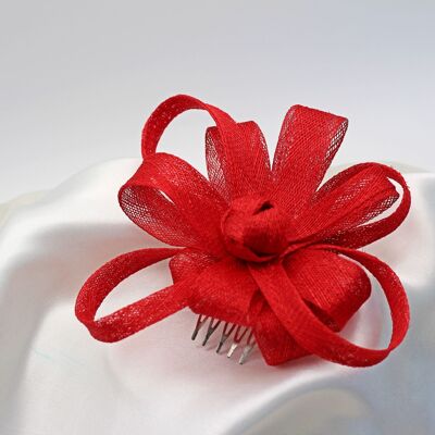 Hair Ornament - Sinamay Fascinator 115- red