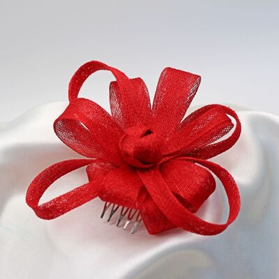 Hair Ornament - Sinamay Fascinator 115- red