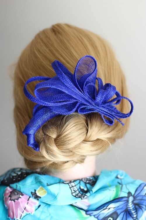 Hair Ornament - Sinamay Fascinator 122- Royal blue