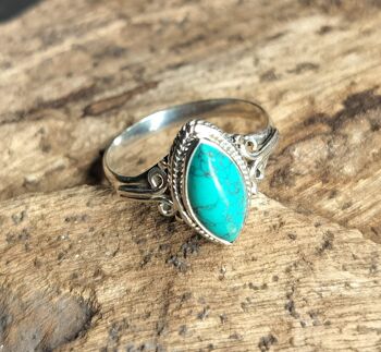 Belle bague vintage faite à la main en argent sterling 925 avec turquoise bleue 5