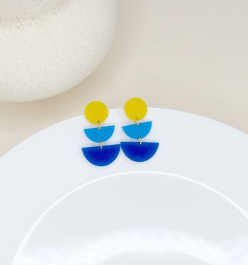 Boucles d'oreilles tendance demi-cercle bleu jaune 1