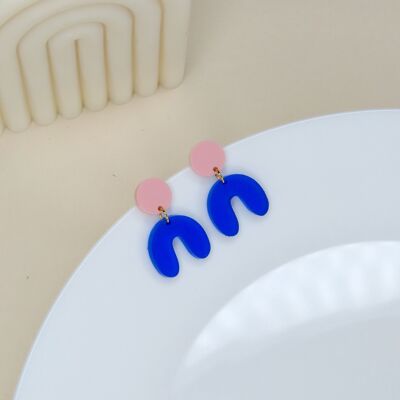 Light Pink Blue Arch Bow Earrings