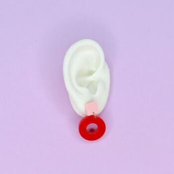 Boucles d'oreilles à clous cercle carré en rose et rouge 2