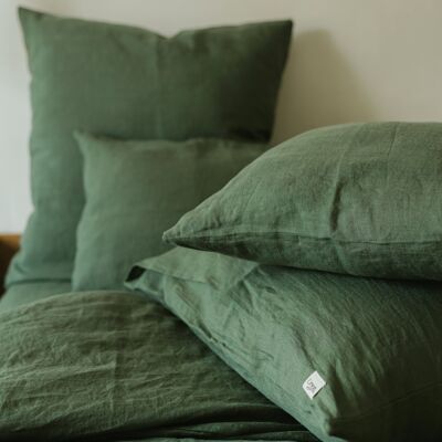 Federa per cuscino in lino lavato verde foresta