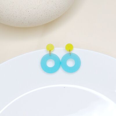 Colorblock Circle Stud Earrings in Yellow & Ice Blue
