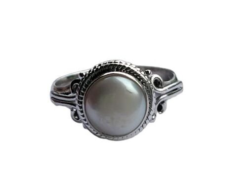 Unique Round White Freshwater Pearl 925 Sterling Silver Handmade Ring
