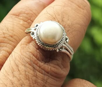 Bague faite à la main en argent sterling 925 avec perle d'eau douce blanche unique 5