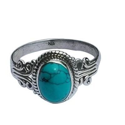 Anello fatto a mano vintage fatto a mano in argento 925 con design turchese blu