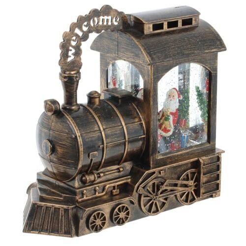 Santa Claus Bronze Train LED Music Box Water Moving
