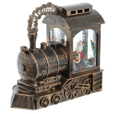 Caja de música LED de tren de bronce de Papá Noel agua en movimiento