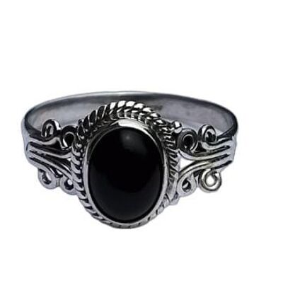 Belle bague faite à la main en argent sterling 925 avec onyx noir naturel