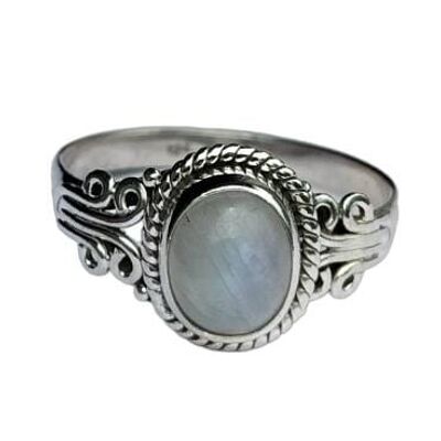 Anello fatto a mano alla moda in argento 925 con pietra di luna arcobaleno appariscente unico